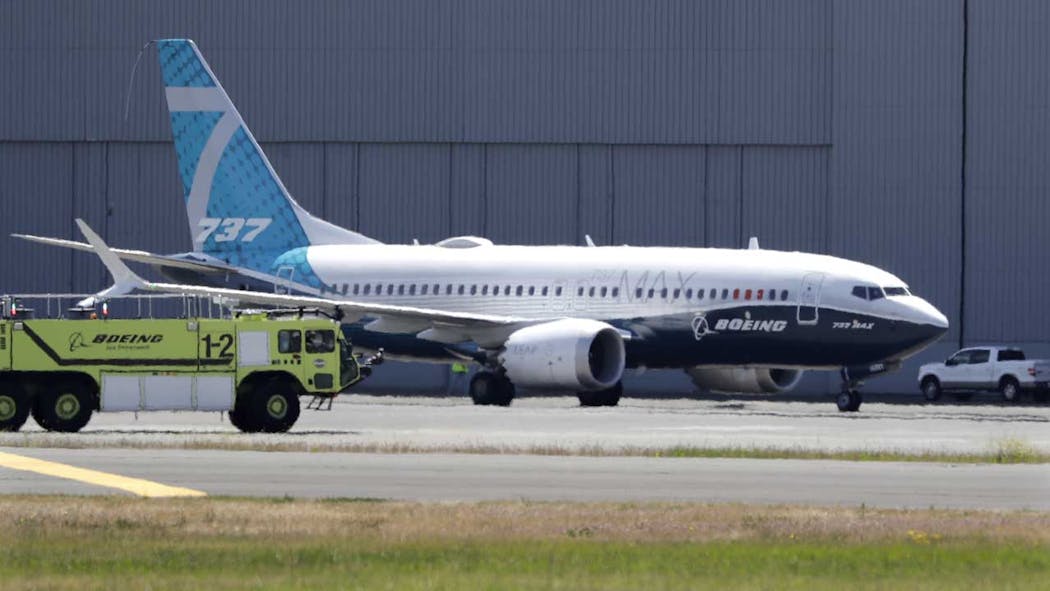 Photo of a Boeing 737 MAX plane. 