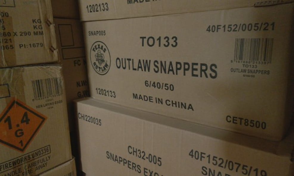 Box of Fireworks marked Made in China