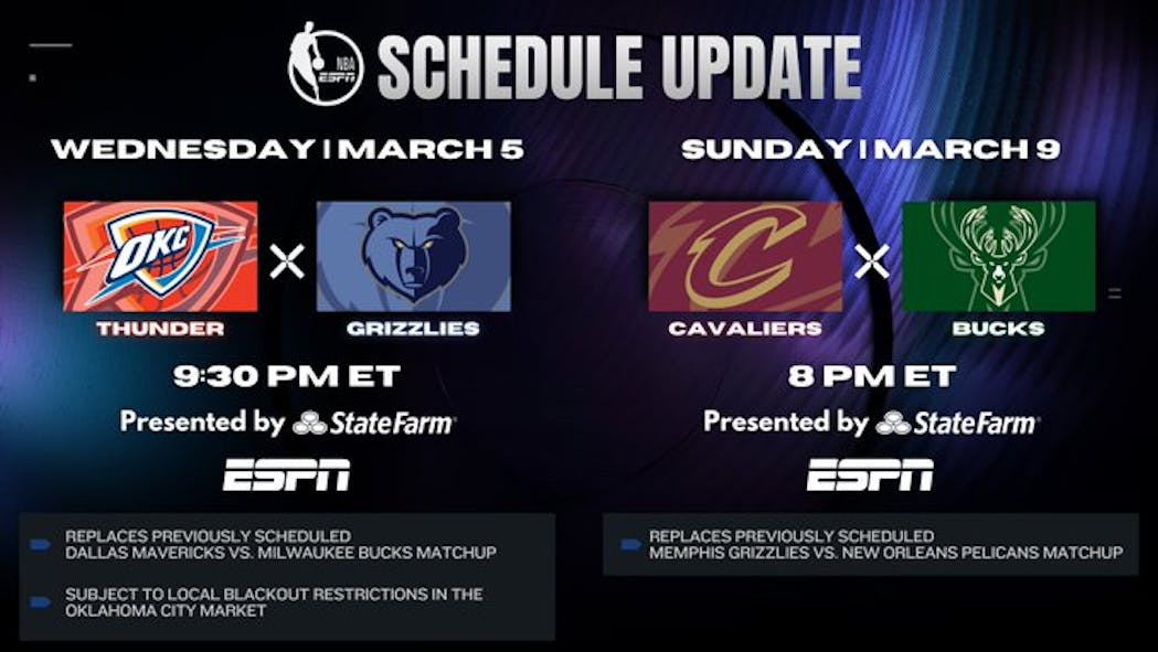 ESPN Schedule change