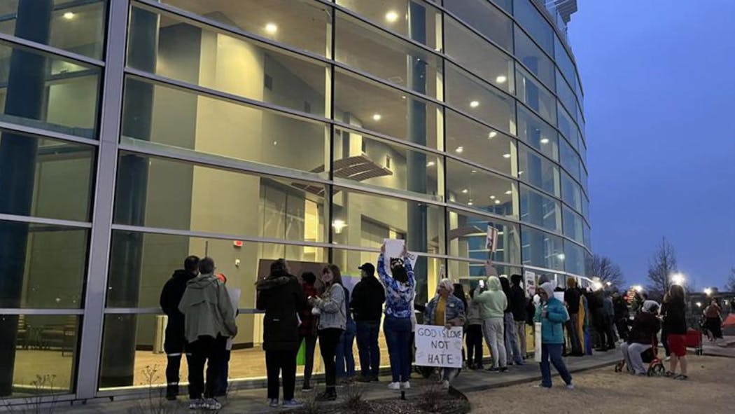 Protestors greet Ryan Walters at Glenpool event