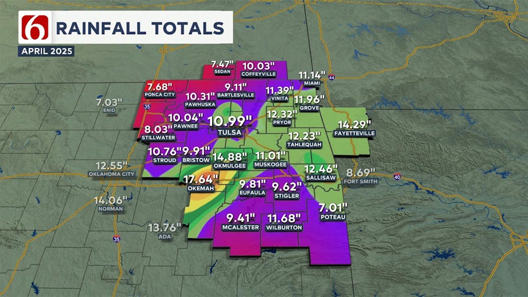 April 2025, Oklahoma rainfall totals 