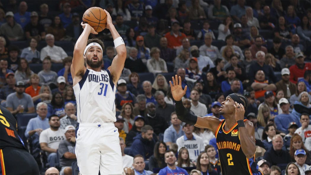 Dallas guard Klay Thompson and OKC's Shai Gilgeous-Alexander.