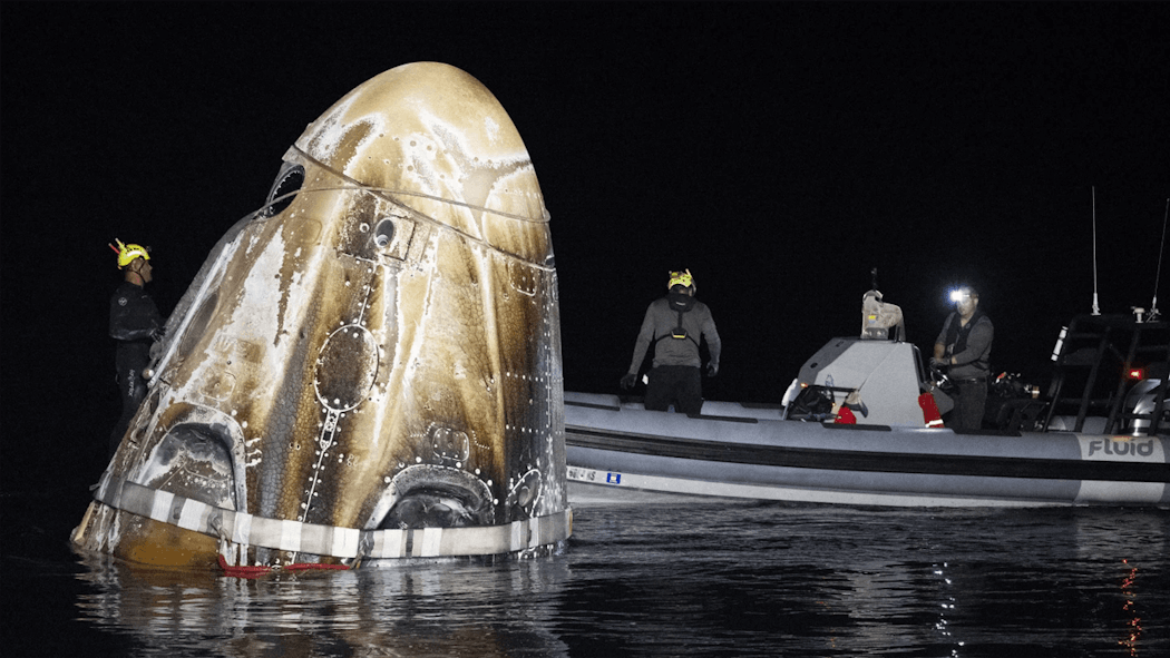 SpaceX capsule shortly after landing off Florida coast.