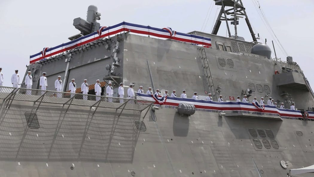 USS Manchester at port in New Hampshire in 2018.